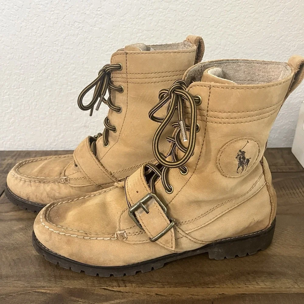 Polo Ralph Lauren Ranger Men's Brown Leather Ankle Combat‎ Boots Size 7.5D
